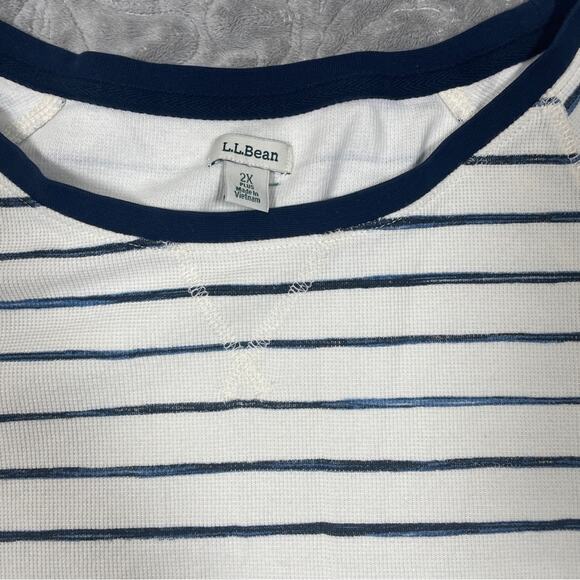 LL Bean Womens Top 2X Unshrinkable Thermal Waffle Long-Sleeve Crewneck Stripe - Picture 2 of 8